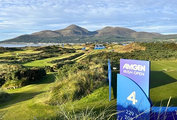 A photograph of Amgen Irish Open signage at Royal County Down Golf Course 